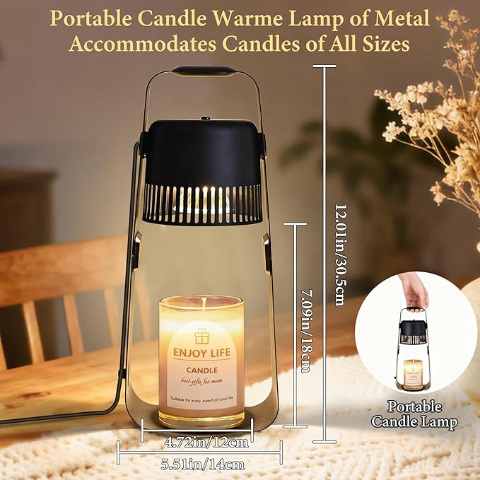 Candle Warmer Lamp with Timer Dimmable: Electric Wax Melter Light for Yankee Candles - Birthday Christmas Gifts for Women Mom, House Warming Gifts New Home Decor Black Metal