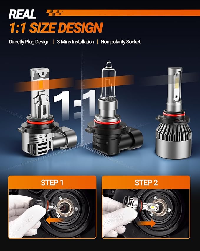 SEALIGHT 9006 Bulbs, 30000LM 6500K Fog Bulbs 1:1 Mini Size with Cooling Fan, HB4 for Powersports ATV/UTV, 3 Mins Plug-N-Play, Pack of 2