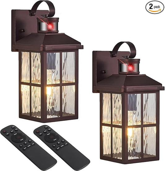 Porch Lights Outdoor with Remote Control: 2 Pack Motion Sensor Exterior Lighting Fixtures Intelligent 4 Lighting Modes Outdoor Wall Lights Sconce Lights for House Patio Front Door Garage