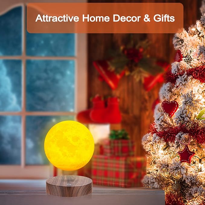 Floating Moon Lamp, Magnetic Levitation Spinning 3D Printing Moon Light Levitating Lamps Globe with 3 Colors Modes LED Moon Night Lights, Room Decor, Creative Gift for Kids Friends