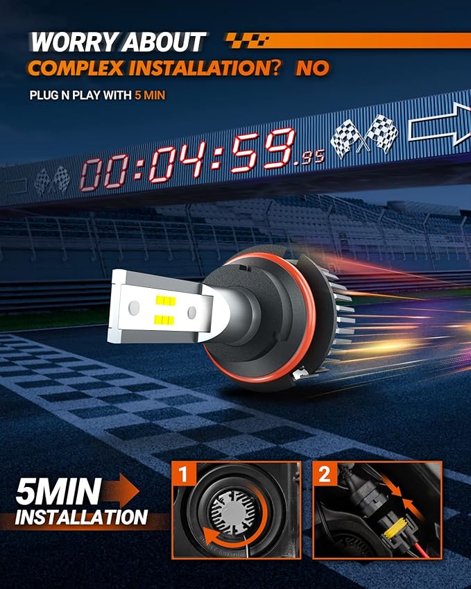 SEALIGHT 9004 Fog Bulbs, 8X Brighter Driving Light Bulbs, 6500K White 32000LM Hi/Lo Beam Adjustable, 10 Years Lifespan, 1:1 Size Plug N Play for Vehicle F150 ATVs & Powersports, Pack of 2