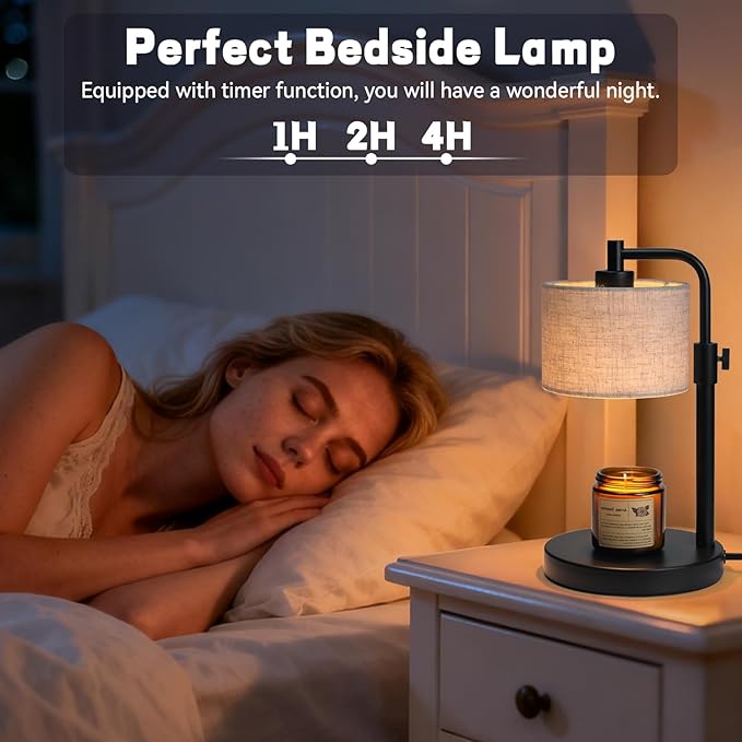 Candle Warmer Lamp, Candle Lamp Warmer with Timer Adjustable Height Wax Warmer Lamp for Jar Candles, Birthday Gifts for Women House Warming Gifts (Black Linen)