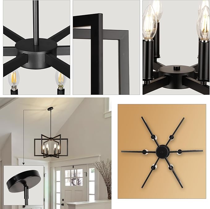 21 Inch Large Chandelier, Vintage Farmhouse Pendant Ceiling Light Fixture for Dining Room, Kitchen Island, Living Room, Bedroom, Entryway, Hallway, Black Modern Rustic Hanging Lamp