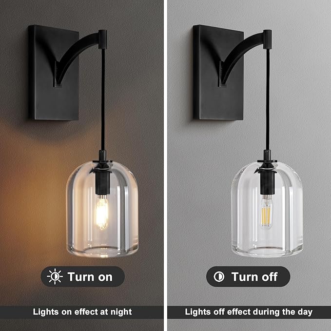 Modern Crystal Wall Sconce, Black Hemisphere Wall Sconce, Black Wall Lamps Indoor for Bedroom Bathroom Vanity Light Fixtures Includes Bulbs