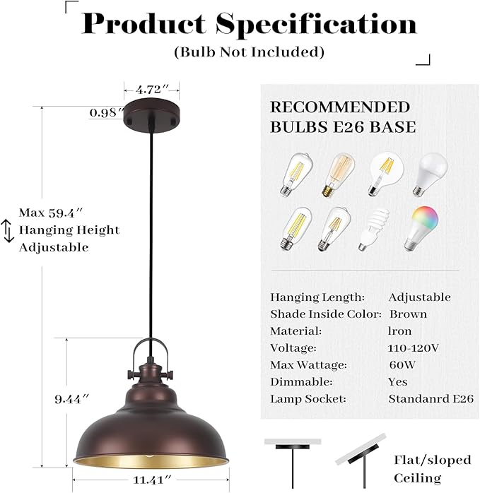 Bronze Pendant Lights Kitchen Island 3 Packs, 11.4 Inch Industrial Kitchen Pendant Lights, Farmhouse Pendant Light Fixtures, Island Pendant Light for Kitchen Island, Dining Room, Bedroom