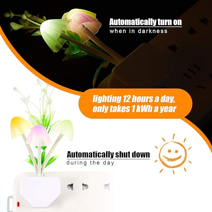 Mudder 4 Pcs Sensor Mushroom Night Lights LED Night Lights 7 Color Changing Plug-in Light Sensor Wall Lamp for Adults Bedroom, Bathroom, Christmas Party Gift(Float Grass Style)