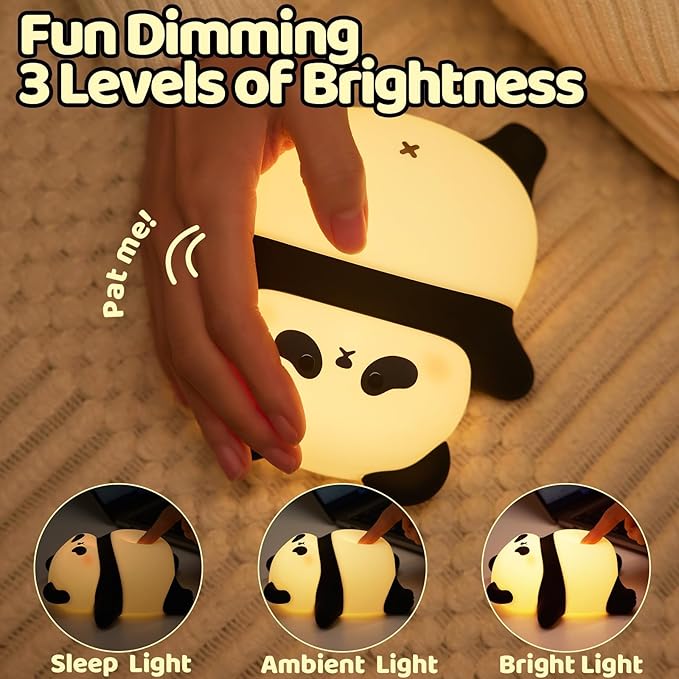 Rechargeable Cute Panda Night Light, 3 Level Dimmable Nursery Nightlight with Timer, Silicone Light Cute Animal Night Lamp for Breastfeeding Toddler Baby Kids Decor, Squishy Lamps Holiday Panda Gifts