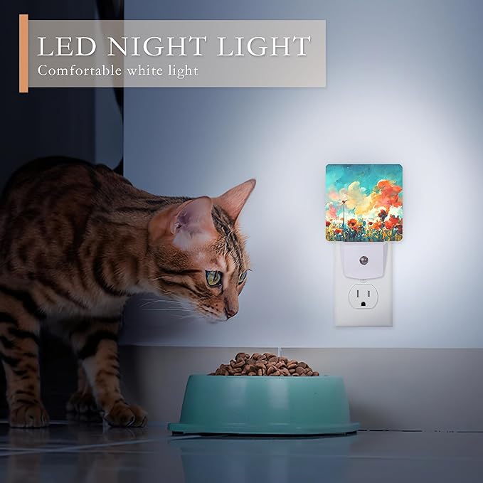 Night Lights Plug into Wall,Abstract Red Poppy Flowers Night Light with Dusk to Dawn Sensor Night Light for Kid Girls Boys Women Men Room Decor,Hallway,Kitchen,Bathroom,Nursery,Stairs