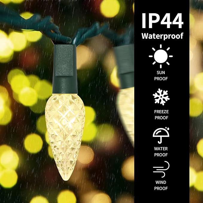 50LED C6 Lights,Green Wire,Waterproof Battery Case,Multi Functions,Timer,Warm White