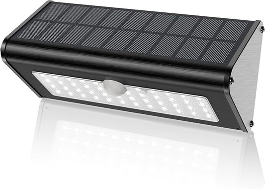 SECUROAD 1100 Lumens Solar Motion Sensor Lights Outdoor, IP65 Waterproof, 4500mAh Battery, Black Aluminum Metal Security Flood Wall Lights, 1 Pack, Daylight