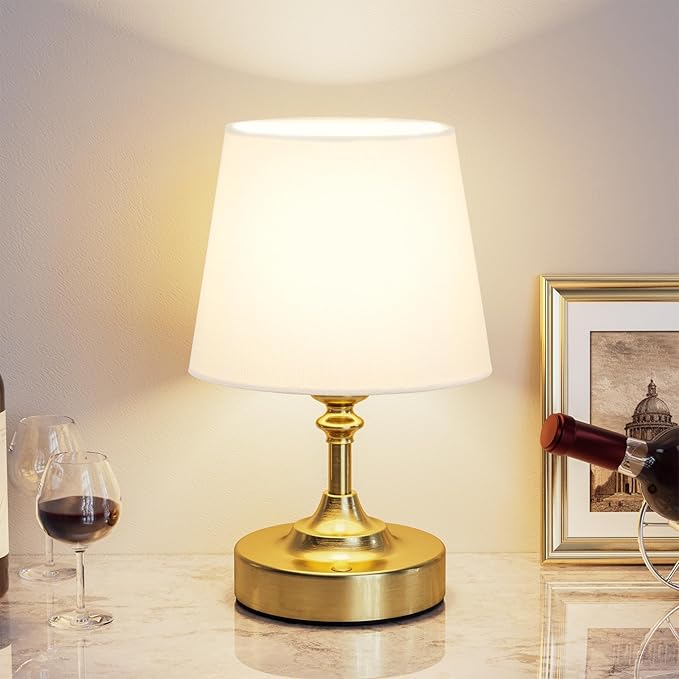 Kakanuo Mini Cordless Table Lamp Gold - 1 Pack 4000mAH Battery Operated Lamp for Decor, 3000K Stepless Dimming Touch Control Rechargeable Lamp for Bedroom, Dining Table, Counter, Living Room