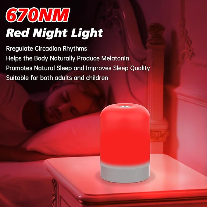 Aogled Red Light Therapy Lamp for Sleep & Relaxation – 670nm Bedside Night Light with Touch Control, Dimmable LED Lamp for Bedroom | Cordless, Rechargeable, Portable Design for Travel & Home Use