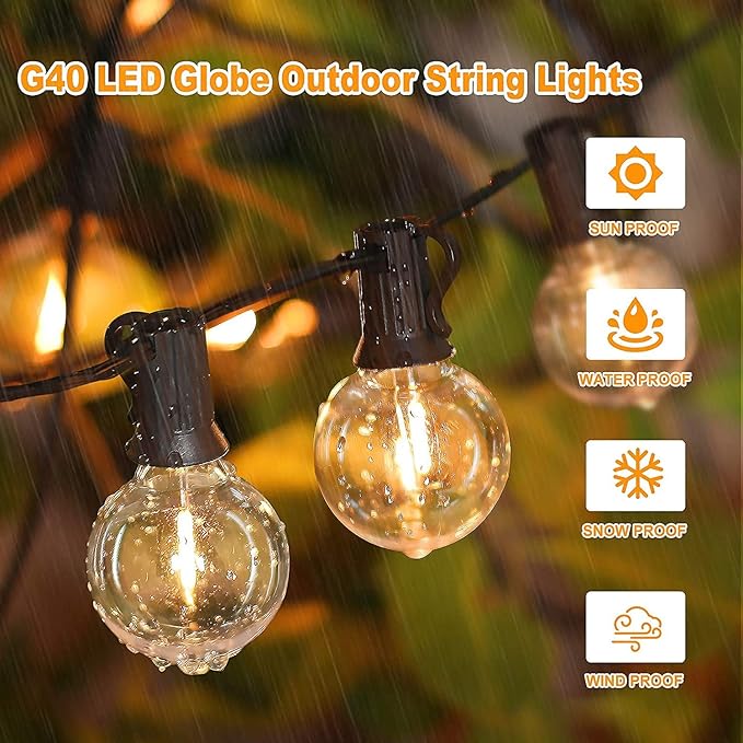 200ft(100*2) Outdoor G40 LED Globe String Lights Dimmable Waterproof Shatterproof Light Strings with 103 Bulbs Connectable Commercial Hanging Lights for Christmas Patio House Backyard Balcony Party