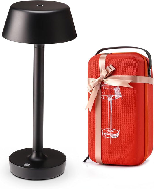 Cordless Rechargeable Table Lamp with Power Charger,Portable LED Desk Lamp,5000mAh Battery Operated,2700K-5700K Tunable,Stepless Dimming for Bedroom Bedside Outdoor Camping Light,Black