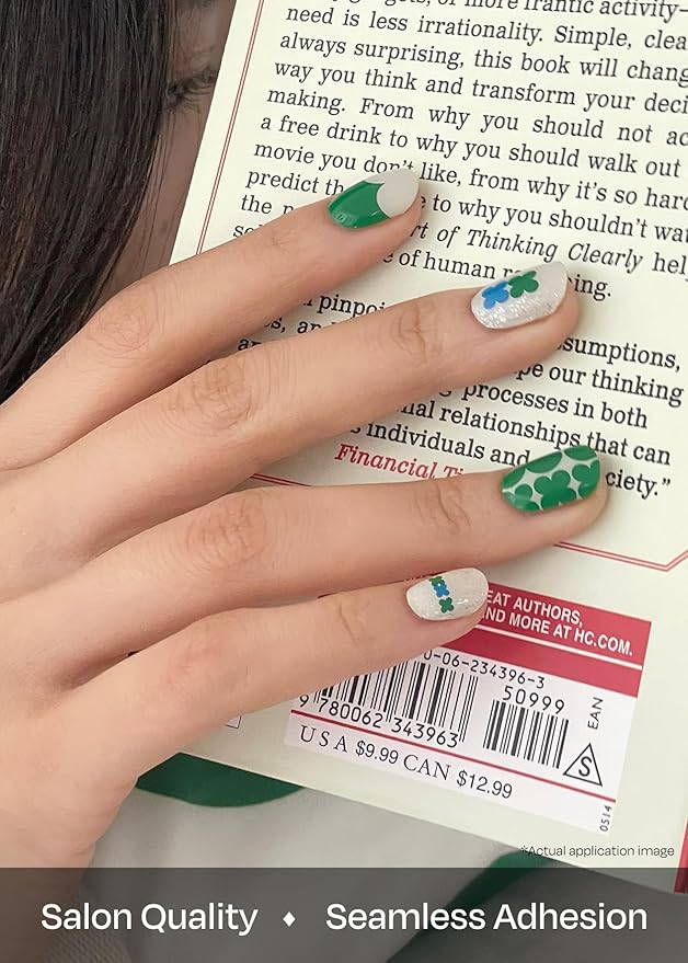 ohora Semi Cured Gel Nail Strips (N Clover Parade) - Works with Any Lamps, Salon-Quality, Long Lasting, Easy to Apply & Remove - Includes 2 Prep Pads, Nail File & Wooden Stick
