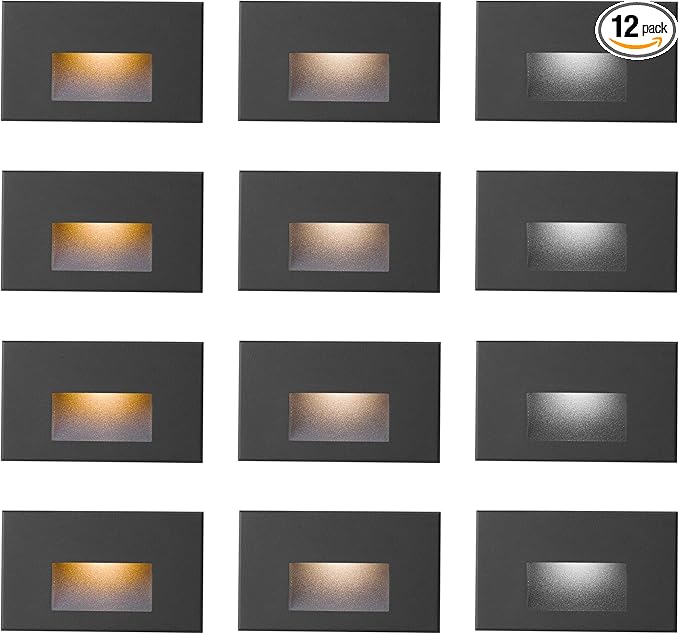 12-Pack LED Step Lights Outdoor Stair Light Indoor, 12V Low Voltage Color Changing 3CCT 3000K/4000K/5000K, 4W 150LM IP66 Waterproof Light for Steps, Horizontal White