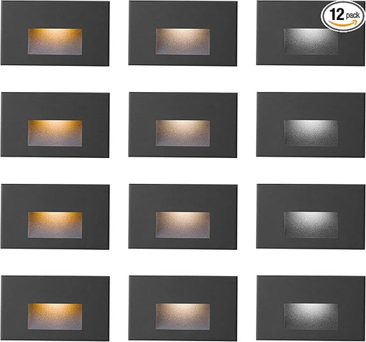 12-Pack LED Step Lights Outdoor Stair Light Indoor, 12V Low Voltage Color Changing 3CCT 3000K/4000K/5000K, 4W 150LM IP66 Waterproof Light for Steps, Horizontal White