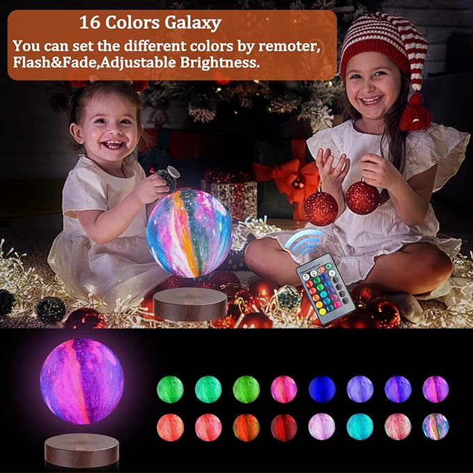 UVEHAS Levitating Galaxy Moon Lamp, 16 Colors Magnetic Levitation 3D Printing Moon LED Light with Remote Control, Floating and Spinning in Air Night Lights for Room Decor, Birthday Christmas Gifts