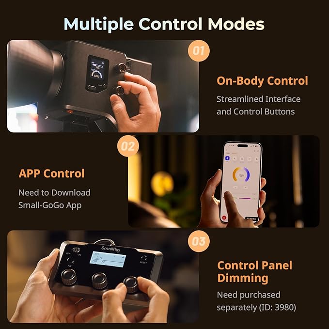 SMALLRIG RC 220B Pro 220W COB Video Light, Bi-Colour Video Light 2700K-6500K, CRI 95+ Bowens Mount Light, Support 3 Power Supply Methods, App Control for Photography and Photo Studio
