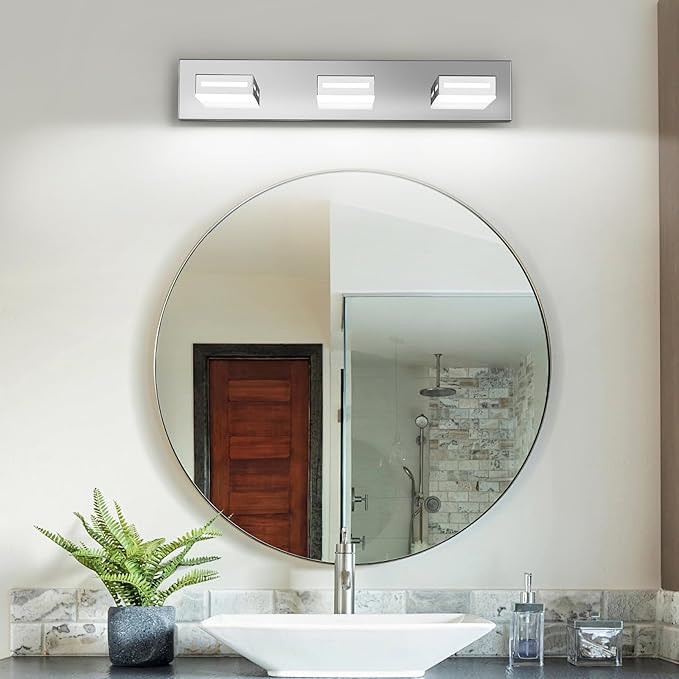 24-Inch 3-Light LED Modern Chrome Bathroom Vanity Light Fixtures Over Mirror, Bathroom Lighting Fixtures with Cool White 6000K, Rotatable Vanity Wall Lights for Bath Restroom Powder Room