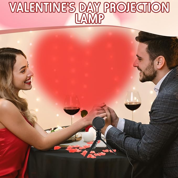 Heart Shaped Projection Lamp with 1000 Rose Petals Valentine's Day Sign Novelty Indoor Lamps USB Powered Romantic Night Light for Him Room Decorations Marry Me Proposal Weddings (Red)