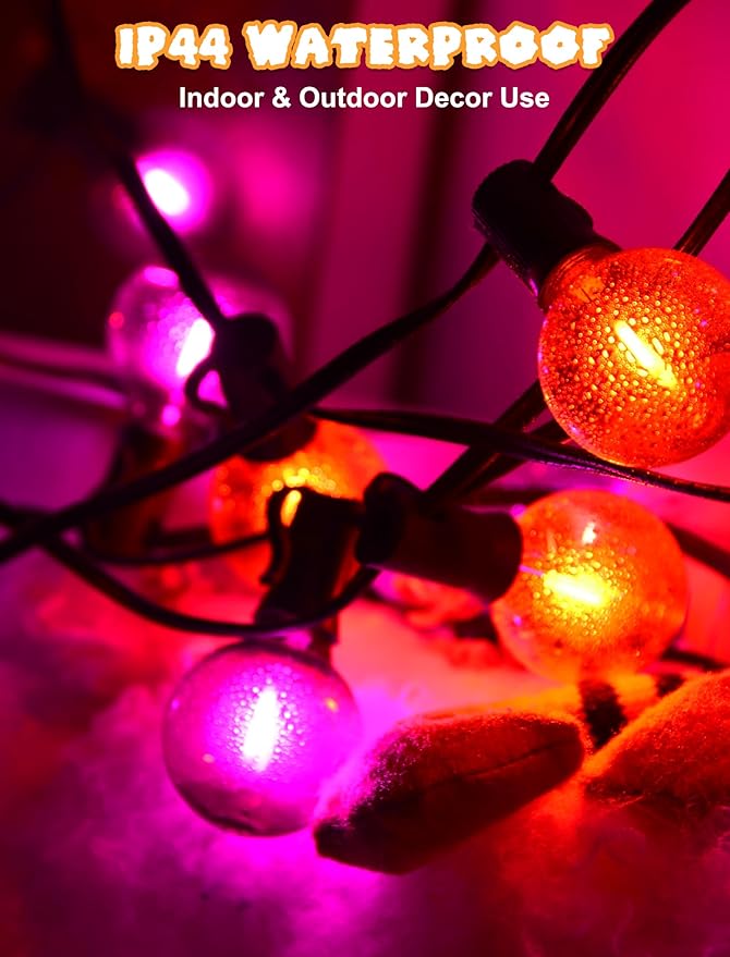 Purple and Orange Halloween Lights,25FT 27 LED G40 Globe String Lights,Waterproof Halloween Decorations for Outdoor Indoor Haunted Patio Home Party Garden Yard Decor