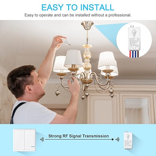 NineLeaf Wireless Lights Switch 2 Gang 1 Way, Smart Light Switch, Wireless Panel LED Light House Lighting IP66 Waterproof No Wiring Required, Easy to Install (Only 1 Two-Gang Switch)