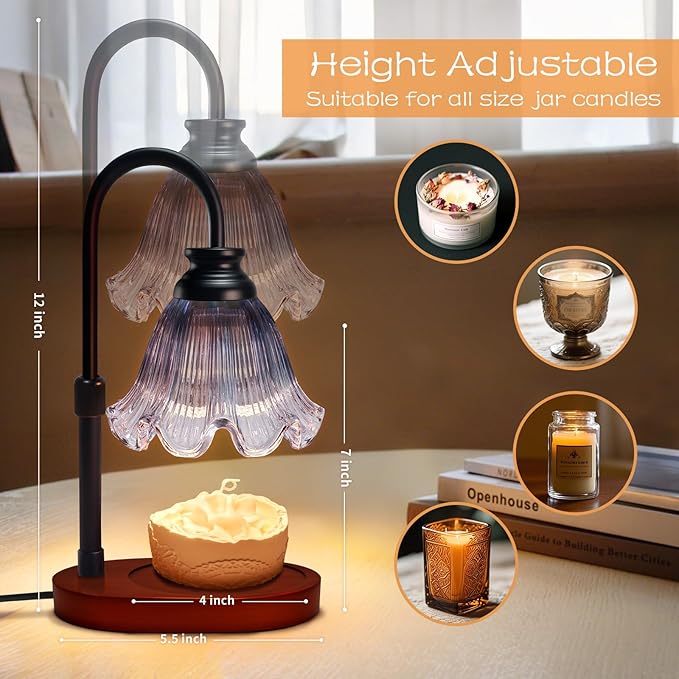 Candle Warmer Lamp with Timer: Birthday Gifts for Women, House Warming Gifts New Home Decor – Height Adjustable Candle Lamp for Mom, Anniversary - Walnut Solid Wood Base, with 2 Bulbs