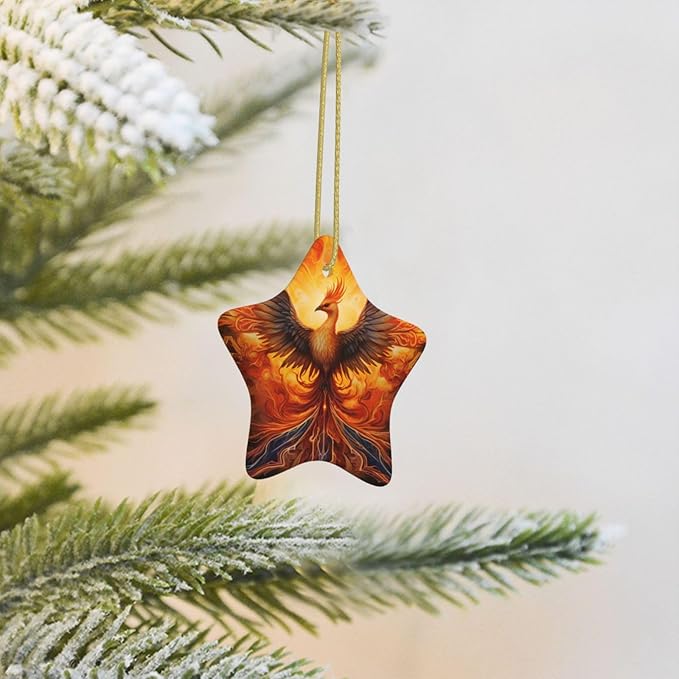 Phoenix Fire Flame Christmas Ornaments, Christmas Decorations Xmas Tree Hanging Ornaments, Star-Shaped Ceramic Festive Keepsake Gift for Christmas Decorations Holiday Home Party