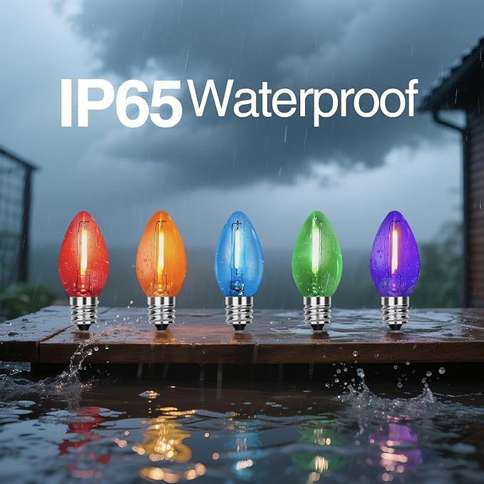 C7 Replacement Bulbs, Christmas Lights Bulbs, 0.6W Multi-Color Clear LED Light Bulbs, Colorful Light for Xmas Tree Patio Prom Indoor Outdoor String Lights Decor, E12 Candelabra Base-10 Pack
