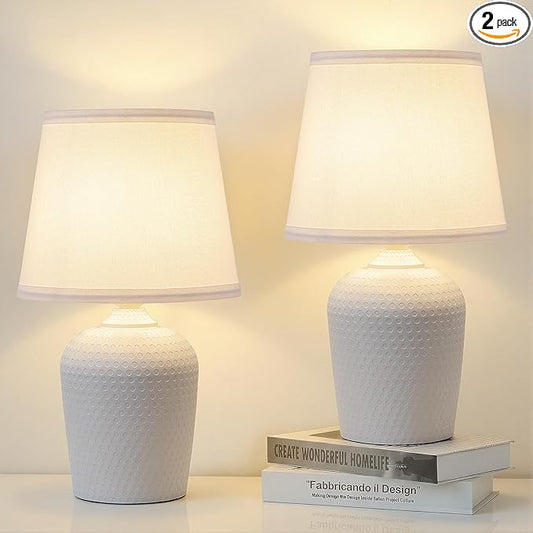 Sucolite 16'' Table Lamps Set of 2, Bedside Nightstand Lamps for Bedroom Kid’s Room, Cute Desk Lamps with Studded Texture Base for Reading Nursery Living Room Office, White