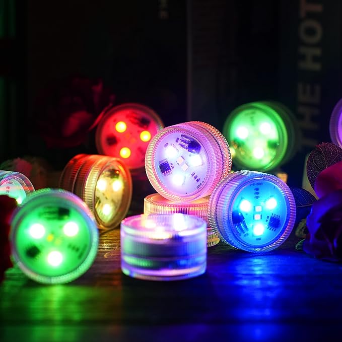 ALED LIGHT Submersible Led Lights with Remote,12 PCS RGBW Pool Light,Waterproof Pond Tea Light,Underwater Lights,Suitable for Vases, Fish Tanks, Hot Tubs, Parties,Wedding,Halloween,Christmas Decor