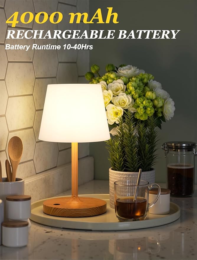 Kakanuo Cordless Shower Lamp Waterproof, Cordless Lamp with 4000mAh Battery, Rechargeable Table Lamp, Touch Dimmable Desk Light for Outdoor, Kitchen, Bathroom, Camping, Patio, IP54