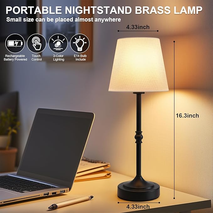 Cordless Lamp Rechargeable LED Table Lamp, 5000mAh Battery Operated, 3 Level Brightness, Portable Night Bedside Lamp, Ambient Desk Light for Home Decor, Patio, Restaurant, Dinning