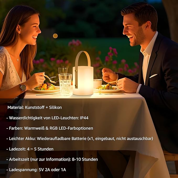 uuffoo LED Lantern Cordless Table Lamp IP44 Shower Safe with Remote, 8-10H Battery Life RGB Warm White Dimmable for Indoor Outdoor Patio Camping Home (White B)