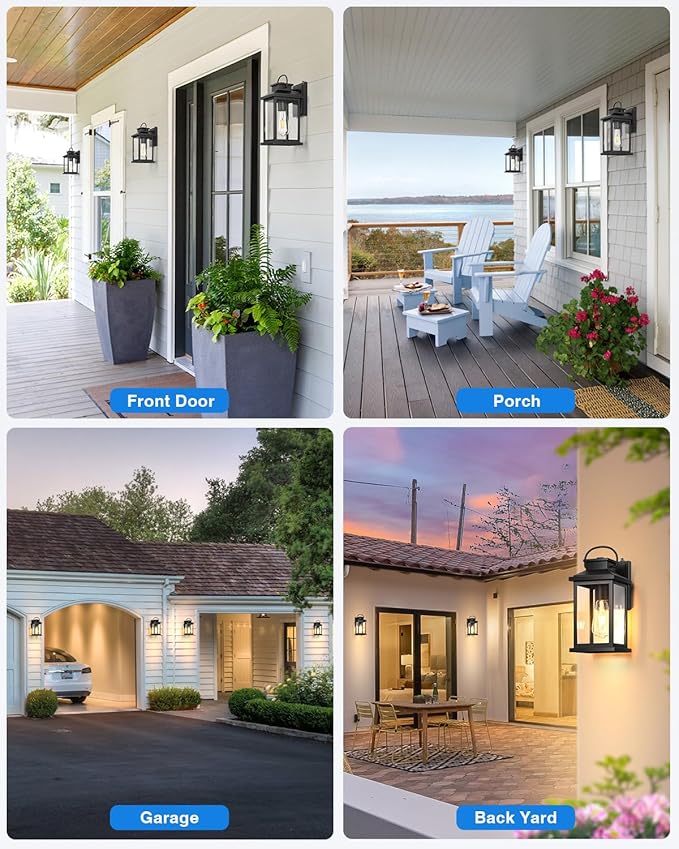 VIANIS Outdoor Wall Lantern, Modern Black Exterior Porch Lights Wall Mount Light Fixture, 100% Aluminum Waterproof Outside Lights for House, Dusk to Dawn Outdoor Sconce Lights for Garage, Patio 2-Pack