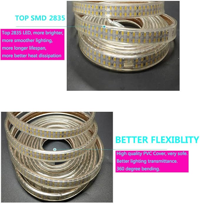 SUYOOULIN LED Strip Lights, High Voltage AC110V-130V 20ft/6m Super Bright 24000LM Waterpoof IP68 2835 180 LEDs/m LED Light Strips for Home Garden Outdoor Decoration(Blue)