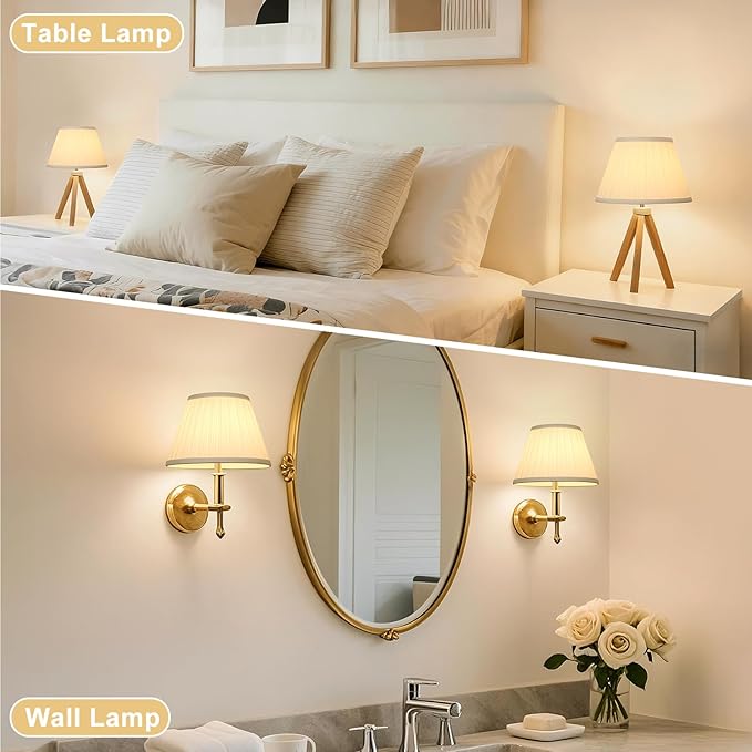 Small Pleated Lamp Shades Set of 2, White Empire Lamp Shades, 5.5" Top x 10" Bottom x 6.6" High, Small Lamp Shades for Table Lamps, Bedside Lamps, Wall Sconces, Spider, Bulb Clip Adapters Included