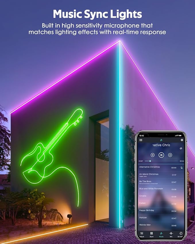 RGB COB LED Strip Light AC 110V 32.8FT Bluetooth Smart APP Remote Control Color Changing Dimmable Flexible RGB Neon Rope Lights 576LEDs/M Outdoor IP67 Waterproof for Bedroom Party Courtyard