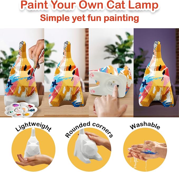 Goody King Paint Your Own Cat Lamp Art Kit 2pcs, DIY Night Light, Arts & Crafts for Kids Ages 8-12, Painting Kit for Girls Boys Age 4 5 6 7 8+, Art Supplies Cat Craft Gift for Birthday, Party
