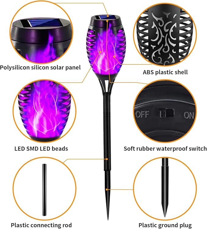 Swingers Solar Lights Outdoor,Halloween Solar Torch Lights with Flickering Flame,Waterproof Outdoor Garden Lights for Outside Patio Pathway Yard Decorations(12, Purple)
