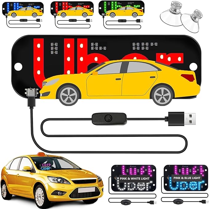 LED Light Sign for Car, Taxi Windshield Light Sign, USB Car LED Display with Suction Cups, Taxi Indicator Lights, USB Plug, Dual-Color Conversion, Improve Night Visibility (TypeB-Red)