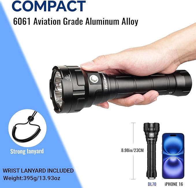 Wurrkos DL70 Dive Light,13000 Lumen Super Bright Scuba Diving Light with 4pcs Led Dive Lights,IPX8 Waterproof Dive Torch Underwater 328ft,4 Mode Night Dive Flashlight for Submarine Deep Sea Cave