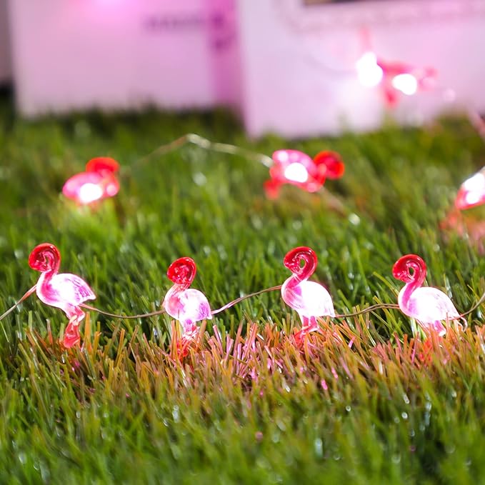 Flamingo String Lights Battery Operated with Remote 10FT 40LEDs Pink Fairy Lights USB Plug in Powered Light of String Tiered Tray Tropical Theme Bridal Shower Hawaiian Party Decorations