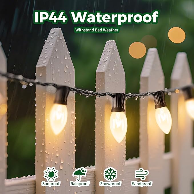 C9 Clear Christmas String Light, 50 Ft Vintage Christmas Tree Lights, Outdoor Waterproof Roofline String Lights with 50 Clear Bulbs for Patio Garden Holiday Indoor Wedding Home Decoration, Black Wire
