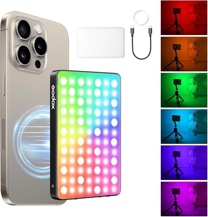 GODOX MA5R LED Fill Light with Soft Diffuser Magnetic Charging Phone Selfie Lighting Mini on Camera Lights 1800K-10000K 14 FX Modes for Selfies, YouTube, TikTok, Vlogging, Video Conferences (Black)