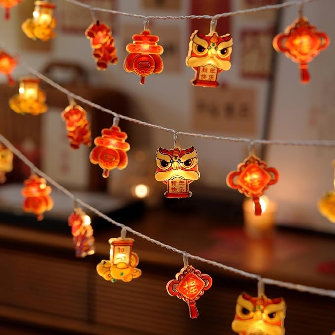 LOLStar Chinese New Year Decorations 2026 Mini Indoor String Lights 9.8Ft 20 LED Fairy Lights 8 Modes Timer Battery Operated (Not Included) Chinese New Year Decors Window Lights for Mantel Bedroom