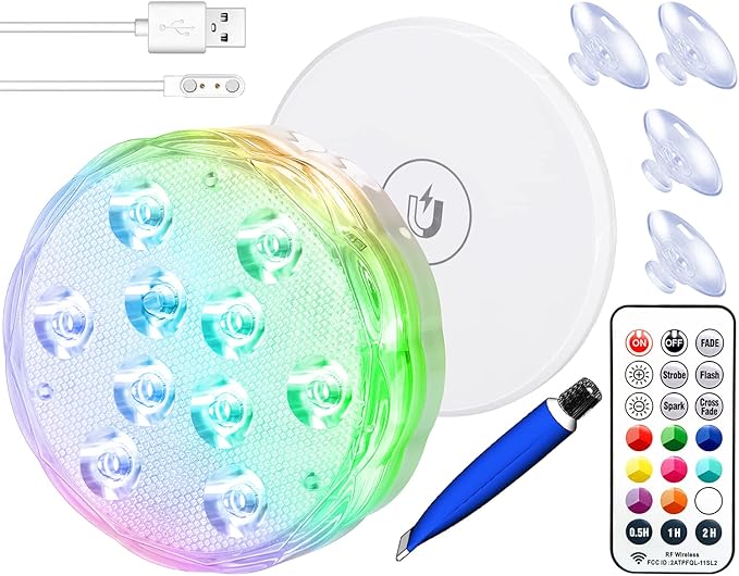 Rechargeable Submersible Pool Lights with Remote, Waterproof Underwater Charging Battery Operated Controlled 25 Color Changing LED with Magnet Floating Lights Pool Pond Decoration (1 Pack)