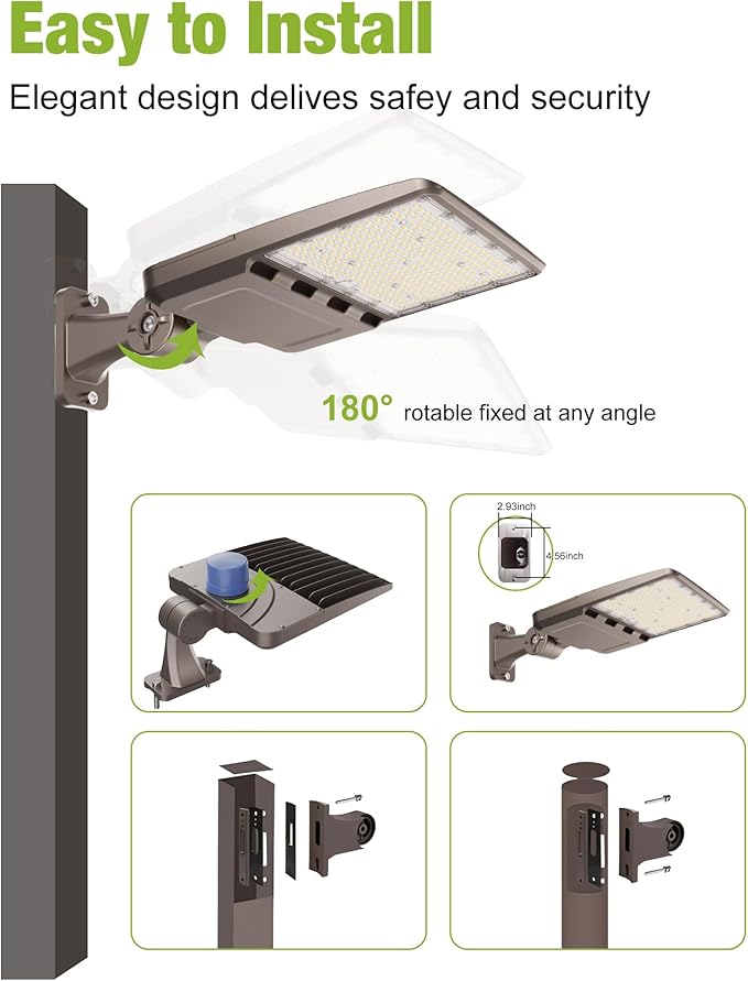 YXL LED Parking Lot Light, 200W LED Shoebox Light with Dusk to Dawn Photocell,28000LM 5000K Daylight Arm Mount, IP65 Waterproof, LED Area Light for Parking Lot Sports Stadium