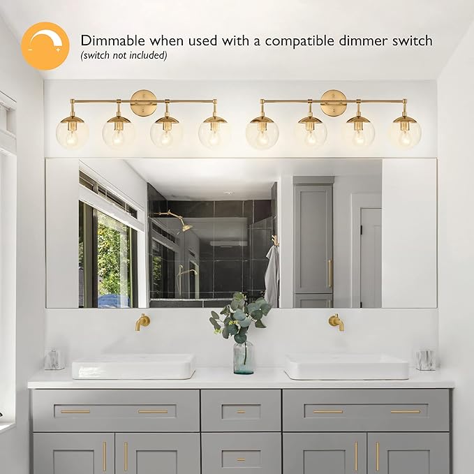 Design House Gracelyn 4-Light Dimmable Bathroom Vanity Light, Seeded Glass, Satin Gold, 31.52 in W x 8 in D x 11.45 in H, 589580